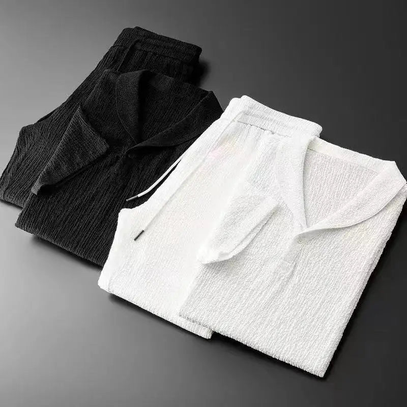 (Shirt + trousers) 2024 summer fashion men shirt short sleeve shirts men's sets High quality shirts male Two Piece size M-4XL
