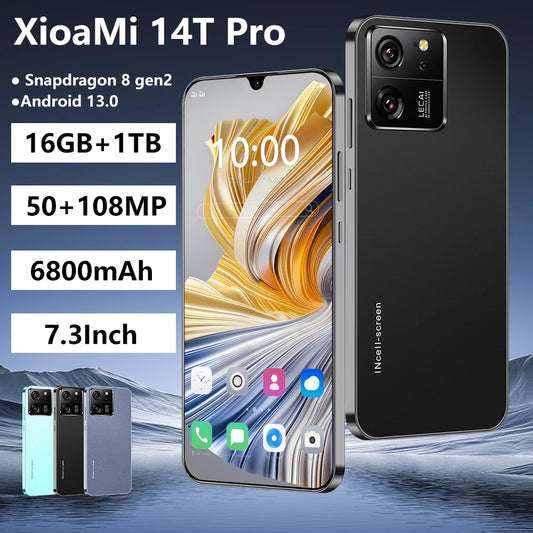 2025 New Smartphone Xioami 14T Pro Mobile Phone 7.3inch HD 16G+1T Cell Phone 5G Dual SIM Handphone 6800mAh Face Unlocked Android