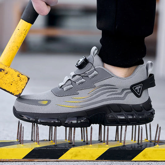 Botones giratorios zapatos de Seguridad masculinos, zapatos de trabajo, zapatillas de moda, botas de Seguridad Anticoagulantes